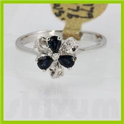 Genuine  0.63 ctw Sapphire & Diamond Ring 14KT White Gold Ring Size 6.5