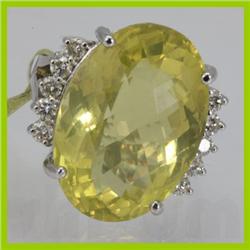 Genuine  28.83 ctw  Lemon Quartz Ring  14KT White Gold  Ring Size  6