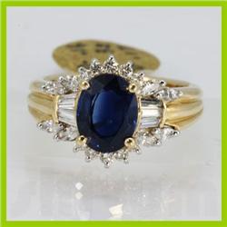 Genuine  3.21 ctw Sapphire & Diamond Ring  14KT Yellow Gold Ring Size 6.5