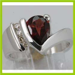 Genuine 2.26 ctw Garnet & Diamond Ring 14KTGold-White 