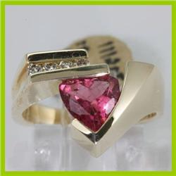 Genuine 1.66 ctw Tourmaline & Diamond Ring 14KT Yellow Gold 