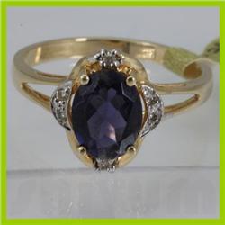 Genuine  1.44 ctw  Iolite Ring  14KT Yellow Gold  Ring Size  7