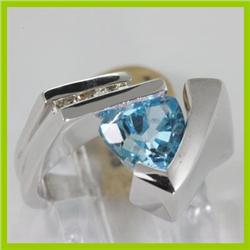 Genuine 2.35 ctw Blue Topaz & Diamond Ring 14KT White Gold 