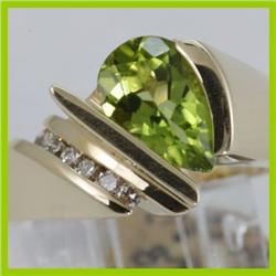 Genuine 1.97 ctw Peridot & Diamond Ring 14KT Gold-Yellow 