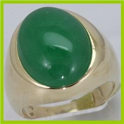 Genuine 20X16MM Green Jade Ring 14KT Gold-Yellow 