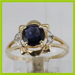 Genuine 1.02 ctw  Iolite & Diamond Ring 14KT Yellow Gold 
