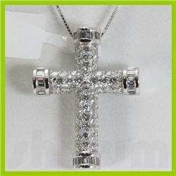 Genuine 2.03 ctw Diamond & Baguette Cross Necklace 18kt Gold-White  