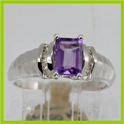 Genuine 1.09 ctw Amethyst & Diamond Ring 14KT White Gold 