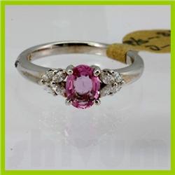 Genuine  1.0 ctw Pink Sapphire& Diamond Ring 14KT White Gold Ring Size 7