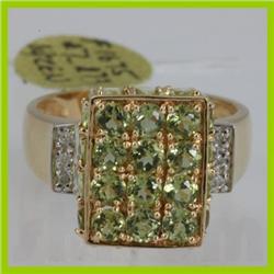Genuine  3.6 ctw  Peridot Ring  14KT Yellow Gold  Ring Size  6