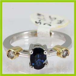 Genuine  1.34 ctw Sapphire & Diamond Ring  14KT 2 Tone Ring Size  6.5