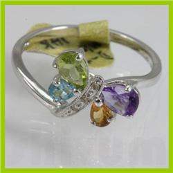Genuine  1.015 ctw  Multi Sapphire Ring  14KT White Gold  Ring Size  7
