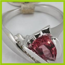 Genuine 1.95 ctw Pink Tourmaline & Diamond Ring 14KT Gold-White 