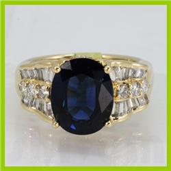 Genuine  5.17 ctw Sapphire & Diamond Ring 14KT Yellow Gold Ring Size 6.5