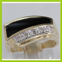 Genuine 0.13 ctw Diamond & Black Enamel Ring 14KT Gold-Yellow 