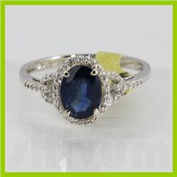 Genuine  1.50 ctw Sapphire & Diamond Ring 14KT White Gold Ring Size 6.5