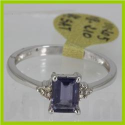 Genuine  0.81 ctw  Iolite Ring  14KT White Gold  Ring Size  7