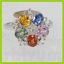 Genuine  2.65 ctw Multi-Sapphire & Diamond Ring 18KT White Gold Ring Size 7