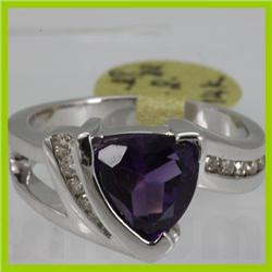 Genuine  2.5 ctw  Amethyst Ring  14KT White Gold  Ring Size  7.5