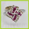 Image 1 : Genuine  1.00 ctw Ruby & Diamond Ring 14KT White Gold Ring Size 6.5