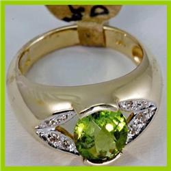 Genuine 2.76 ctw Peridot & Diamond Ring 14KT Yellow Gold 
