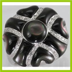 Genuine 0.23 ctw Diamond & Black Enamel Cross Inspired Design Ring 14KT Gold-White 
