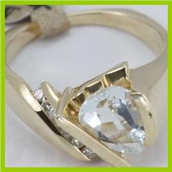Genuine 1.84 ctw Aquamarine & Diamond Ring 14KT Gold-Yellow 