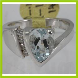 Genuine  1.83 ctw  Aquamarine Ring  14KT White Gold  Ring Size  7.5