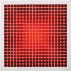 Signed Vasarely X on red squares Serigraph