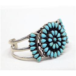 Zuni Silver Turquoise Cluster Bracelet