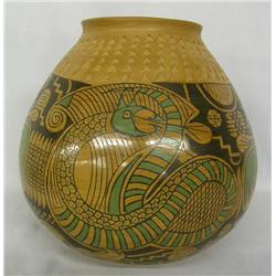 Mata Ortiz Textured Polychrome Pot by D. Gonzalez
