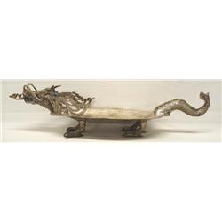 Vintage Asian Silverplate Dragon Dish