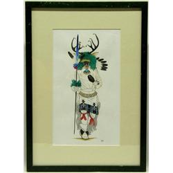 Original Native Am. Gouache Painting Deer Dancer