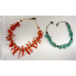 2 Navajo Child's Necklaces Branch Coral Turquoise