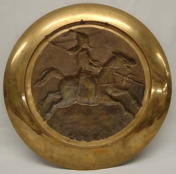 Korean Brass Plate With Horse & Rider