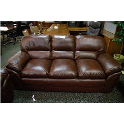 BROWN OVERSTUFFED LEATHER 3 PIECE SOFA SET