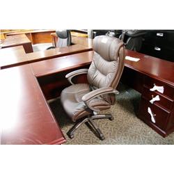 BROWN LEATHER OVERSTUFFED EXECUTIVE CHAIR