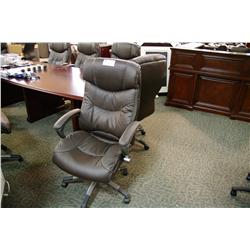 BROWN LEATHER OVERSTUFFED HIBACK EXECUTIVE CHAIR