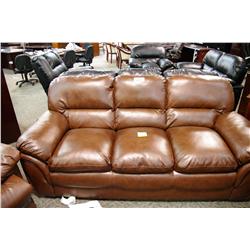 BROWN LEATHER 3 PC. SOFA SET