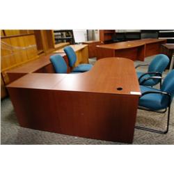 MAHOGANY BULLET TOP DESK WITH MATCHING CREDENZA
