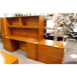 CHERRY EXECUTIVE DESK AND CREDENZA WITH HUTCH