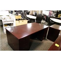 MAHOGANY EXECUTIVE DESK AND CREDENZA WITH HUTCH