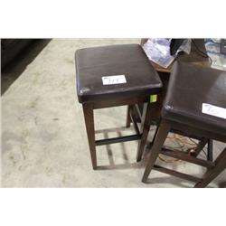 WOOD FRAMED BROWN LEATHER BAR STOOL