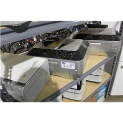 SHELF OF ASSORTED COMPUTER PRINTERS