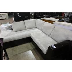 BROWN LEATHER & MICROFIBRE DESIGNER CORNER LOUNGE