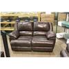 Image 2 : 2 PIECE BROWN LEATHER RECLINING SOFA LOVESEAT