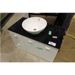BLACK GLASS & WHITE BATHROOM VANITY SET & CABINET