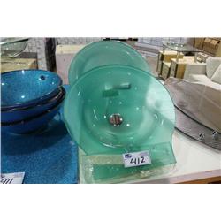 3 GREEN GLASS PEDISTAL SINKS