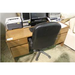 BROWN DESK & BLACK OFFICE CHAIR