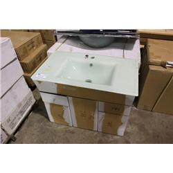 FROSTED GLASS & WHITE BATHROOM VANITY SET